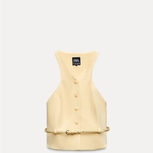 Zara Yellow Buttoned Vest with Belt